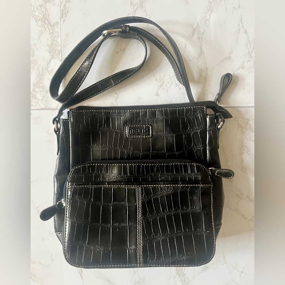 Relic Black Croc-Embossed Crossbody Bag